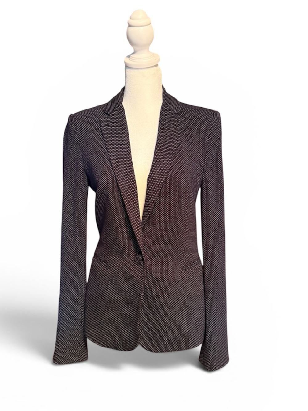 Zara Basic Dark Blue and White Microdot Tailored Blazer-XS